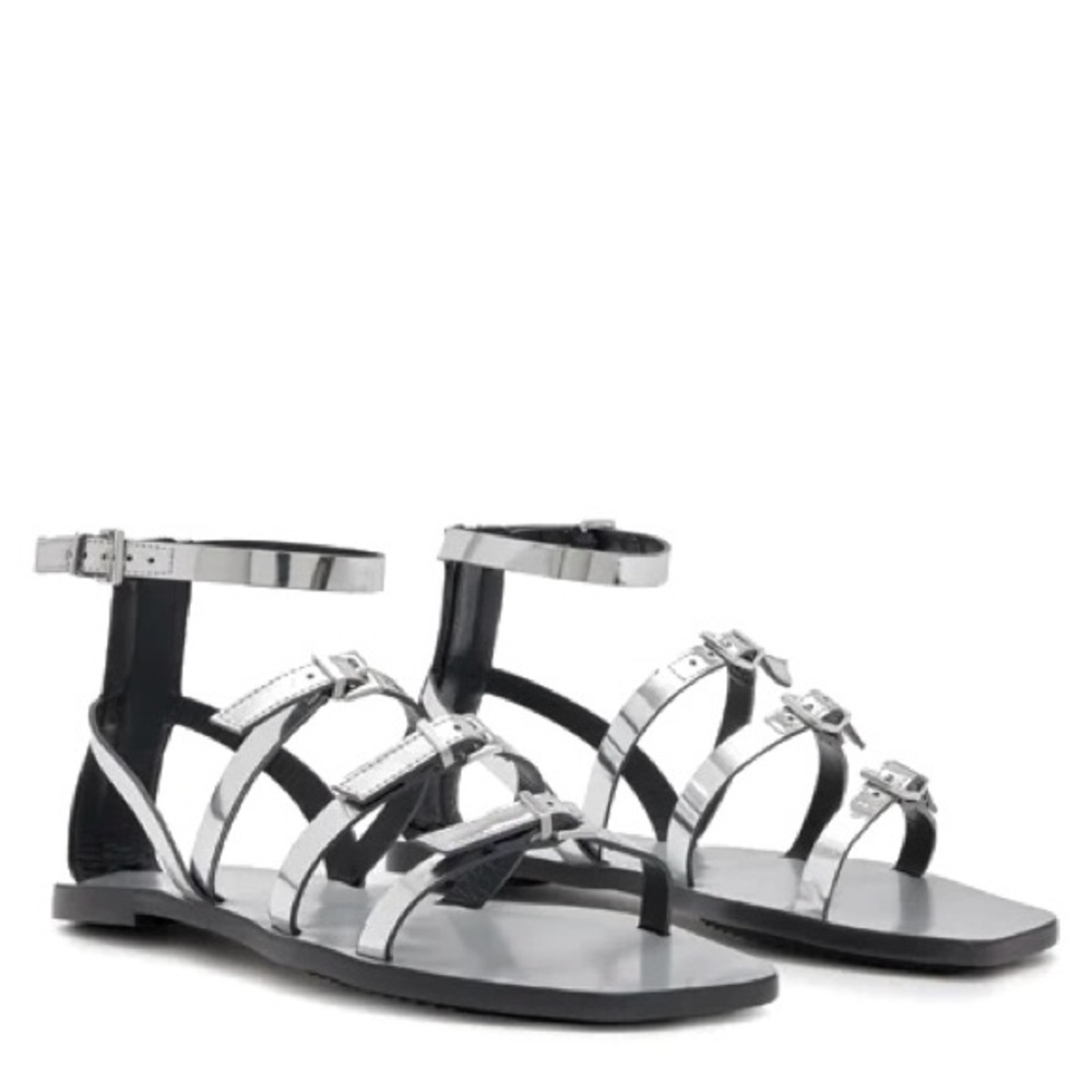 NEW ALLSAINTS METALLIC LEATHER STRAPPY SANDALS